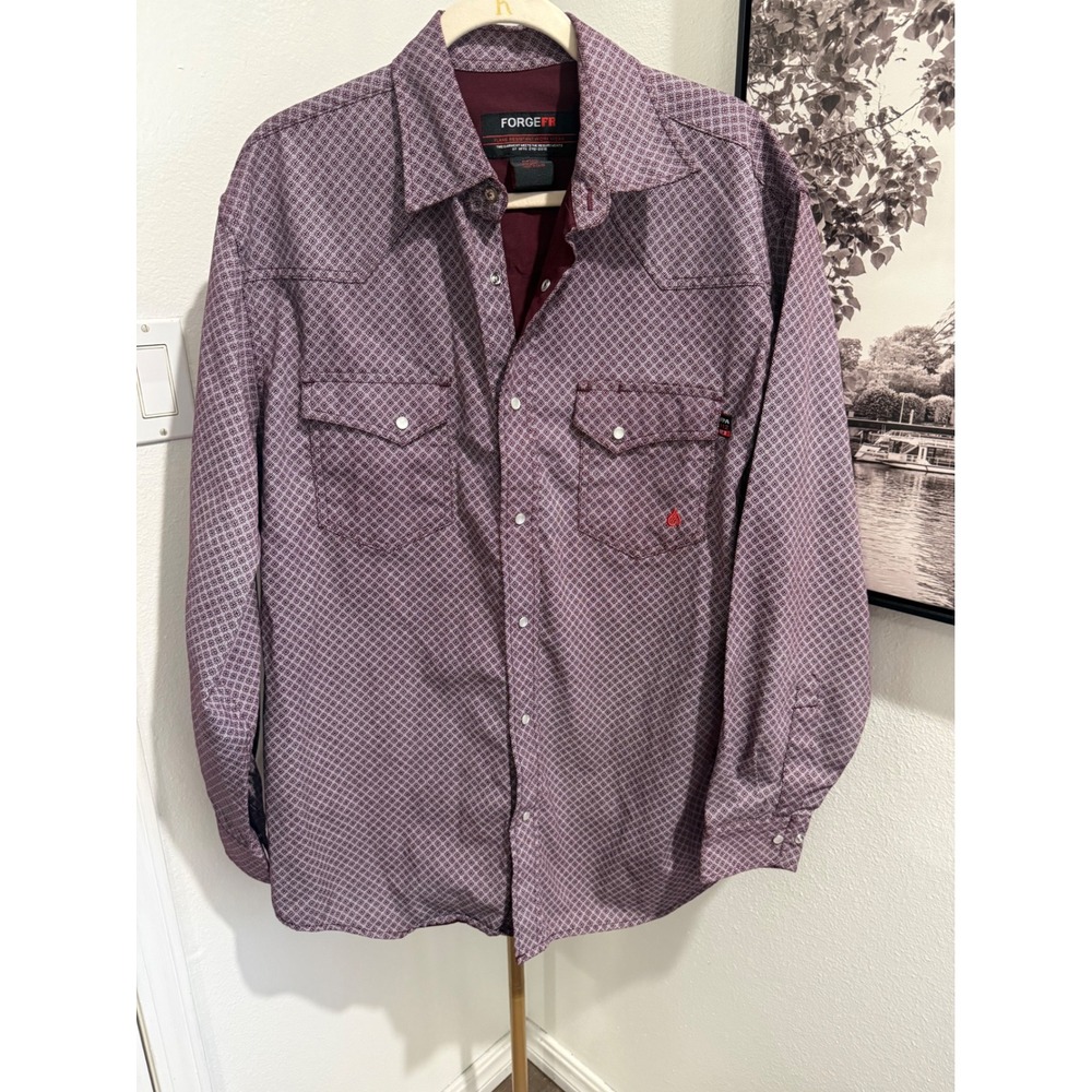 Forge FR Mens XL Maroon Diamond Pearl Snap Flame Resistant Work Shirt NFPA 2112
